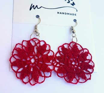 Earrings “Red Flowers” Crocheted with silk thread