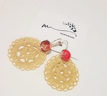 “Pink” earrings. Made with two types of resin and crochet